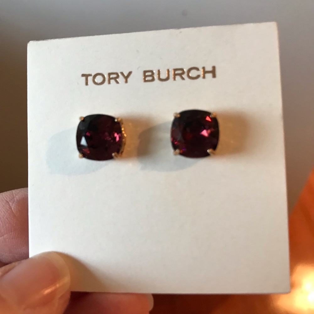 NWT Tory Burch Large Stud Garnet Earrings